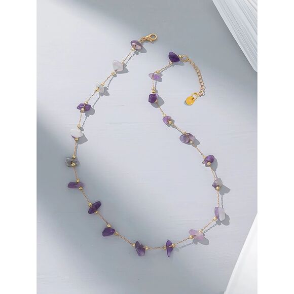 Handmade Amethyst Purple Raw Gold Necklace Gemstone Crystal February Healing - Picture 1 of 5
